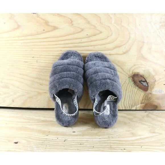 Ugg Slippers 8 Womens Gray Fluff Yeah Faux Fur Sandals Slides Slip On - Picture 6 of 8
